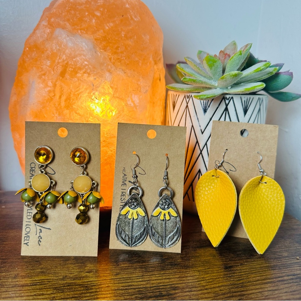Set of Yellow and Silver Boho Earrings